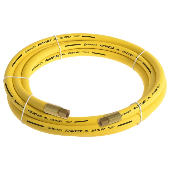 3/8" x 15' Yellow EPDM Rubber Air Hose, 250 PSI, 1/4" FNPSM x FNPSM